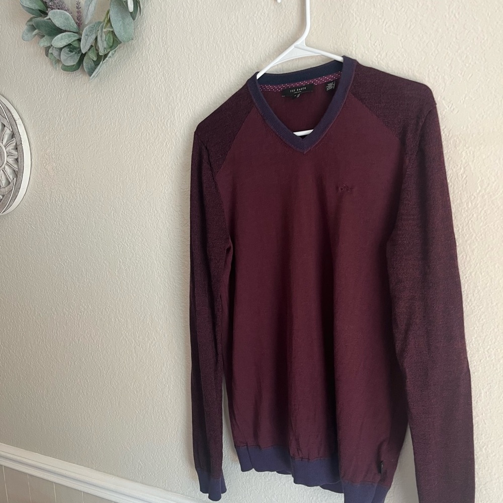 Ted Baker Mens 100% Extra Fine Merino Wool Pullover Sweater Purple Red Size 4